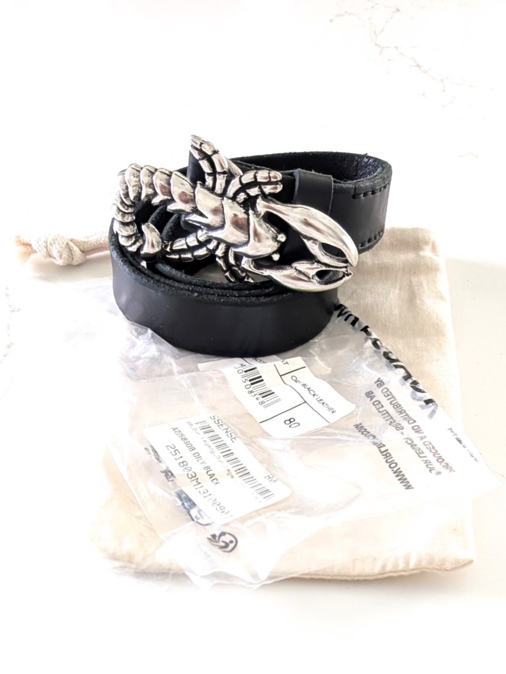 Our Legacy Scorpion Belt Oily Black Leather Size 80 CM 32 Inc Italian Hardware